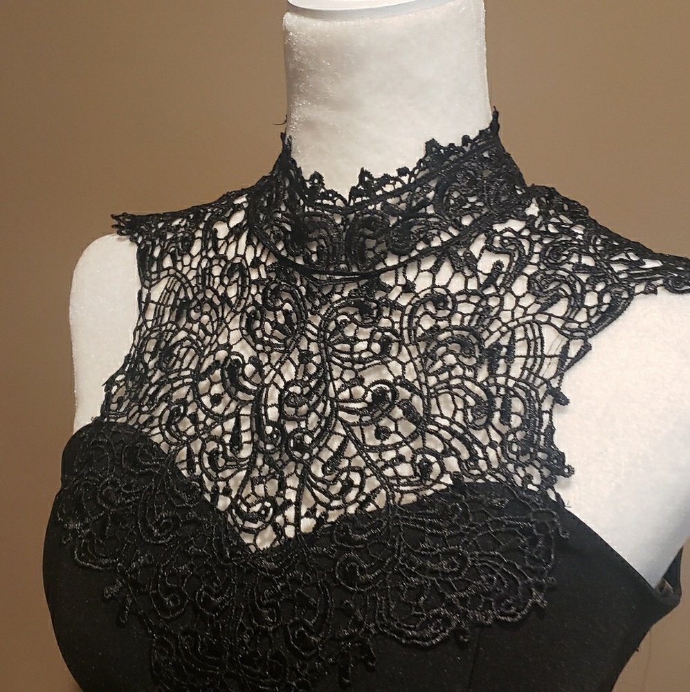 Black Cocktail Dress With Lace Neckline